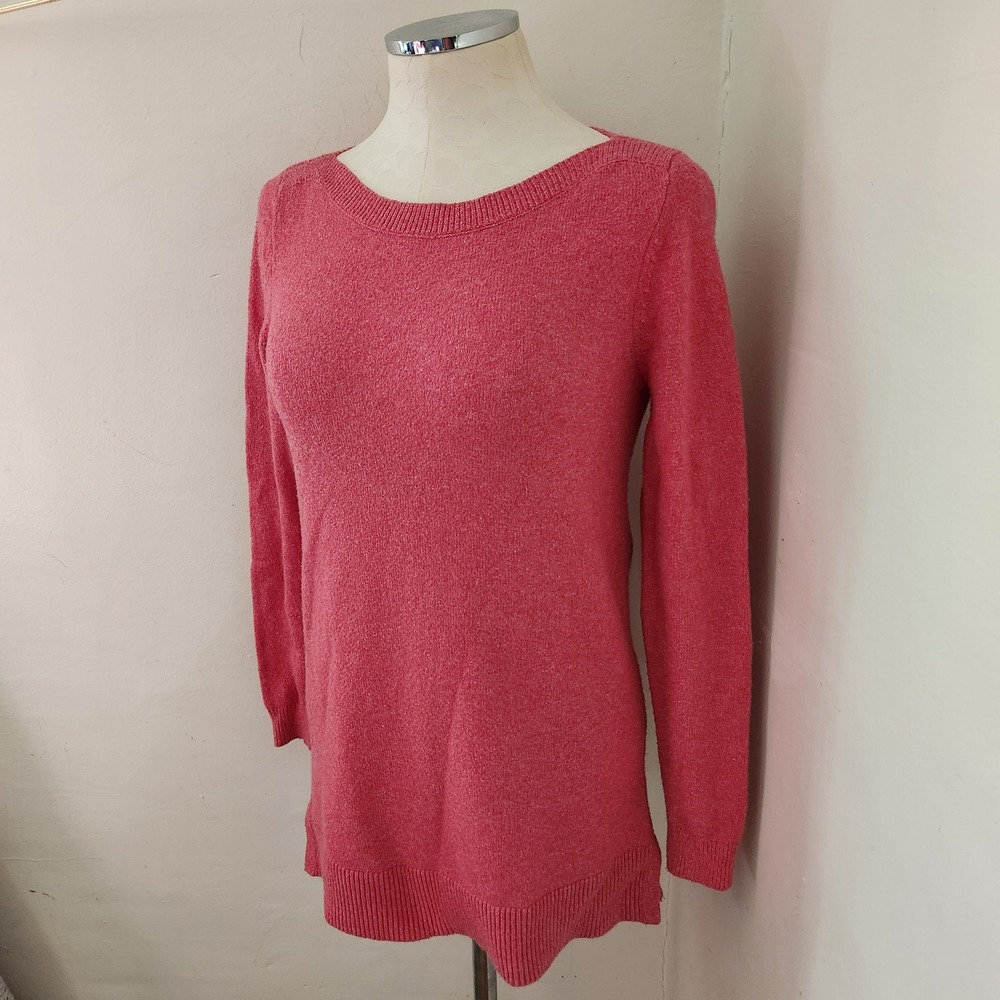 LOFT Womens XS Red Marled Knit Boatneck Long Sleeve Tunic Sweater - Picture 5 of 5